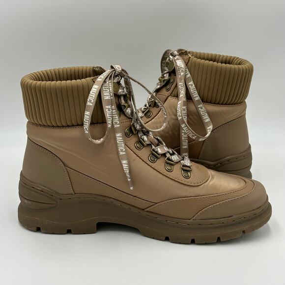 Vintage Y2K Nautica Lace Up Sabra Ankle Boots Booties Combat Tan Womens Size 8.5 - Picture 13 of 16